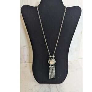 Whiting Davis silver toned statement mother of pearl Drop Necklace 22 inch